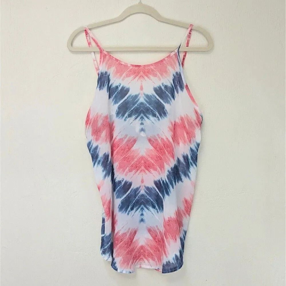 OP Swimsuit Cover/Shear Tank Top Juniors Sz M (7-9) Red, White, Blue USA Tie-dye